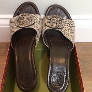 Tory Burch grey Patti Pitone rocha snake wedge